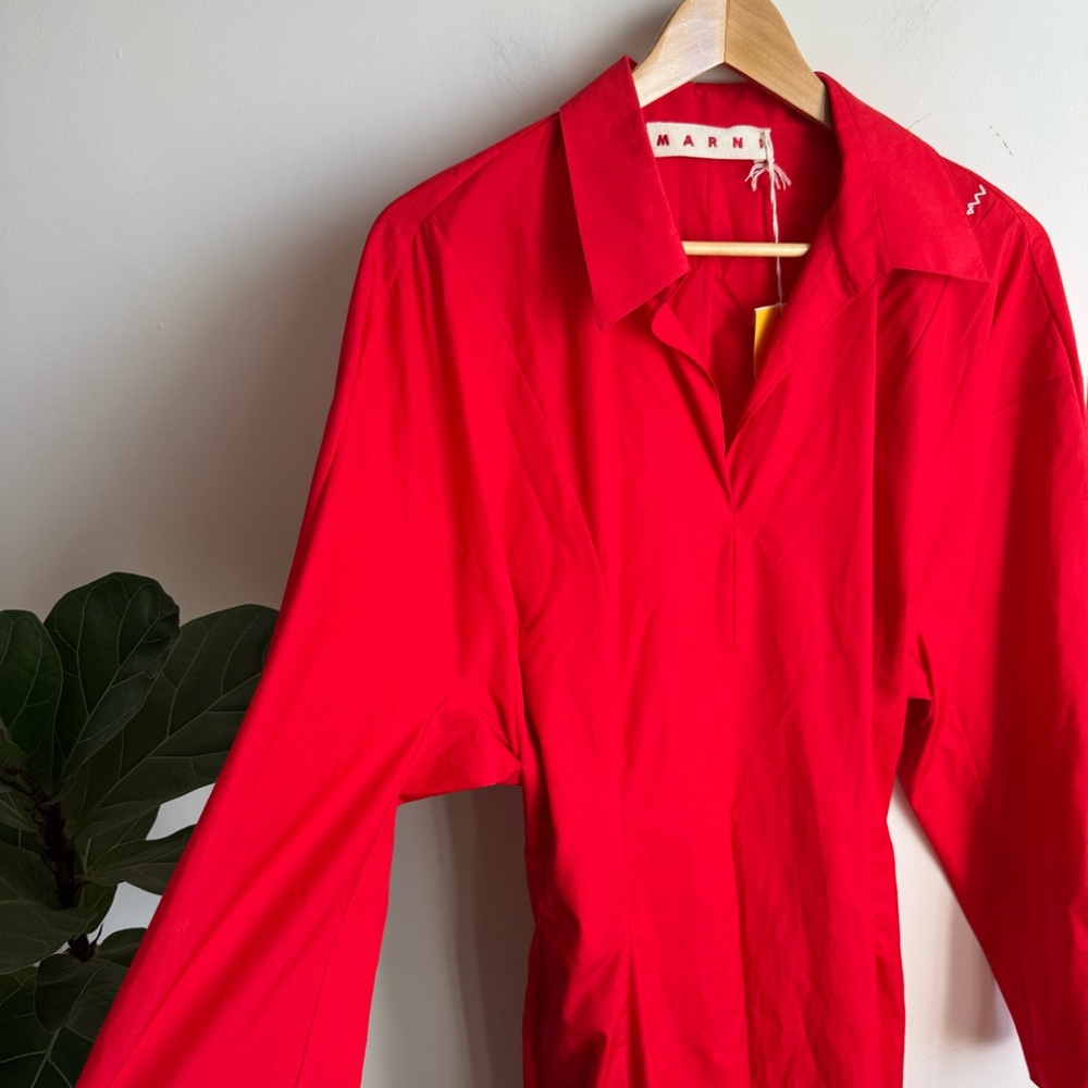 Marni NWT Cotton Midi Dress Vibrant Red Long Sleeve Size M - Picture 12 of 15